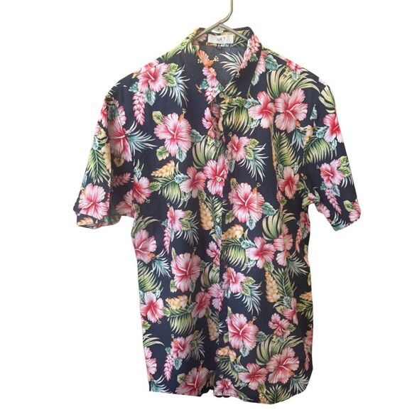 SIR 7 Studio Size Large Men's Short Sleeve Floral Hawaiian Hibiscus Shirt - Picture 2 of 2